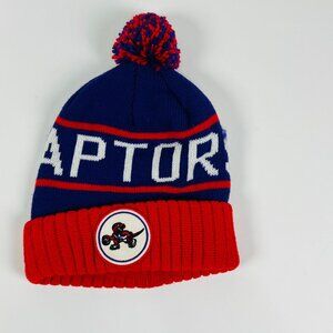 Mitchell & Ness Raptors Knit Beanie Hat W/ Pom Blue & Red Winter Warmth 100% Acr